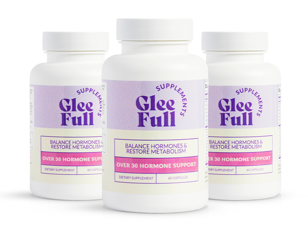 Three bottles of GleeFull supplements