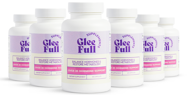 Six bottles of GleeFull Over 30 Hormone Support supplements