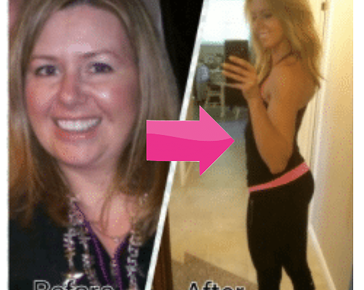 Before and after photos of Karen showing slimmer thighs after using Meno-Shred